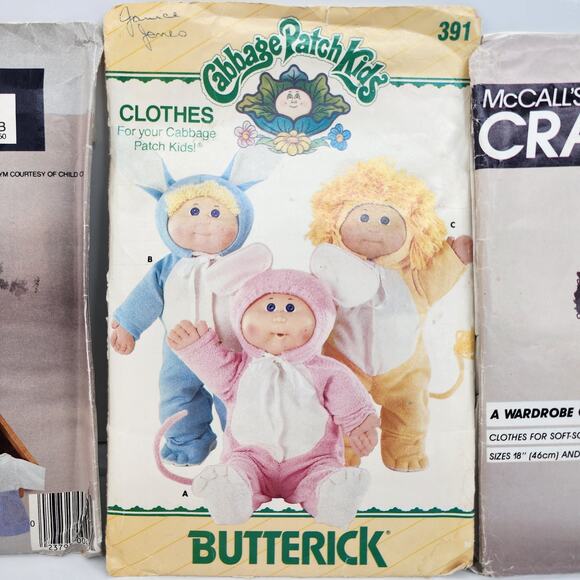 Lot 3 Butterick McCall Sewing Pattern Cabbage Patch Dolls Clothes Costume Craft - Picture 4 of 7
